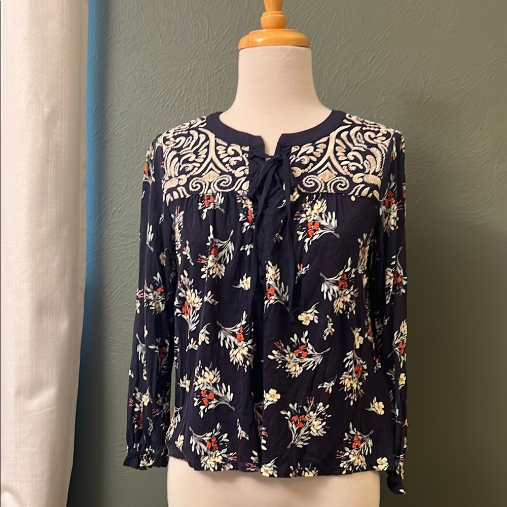 Floral Embroidered Navy Top